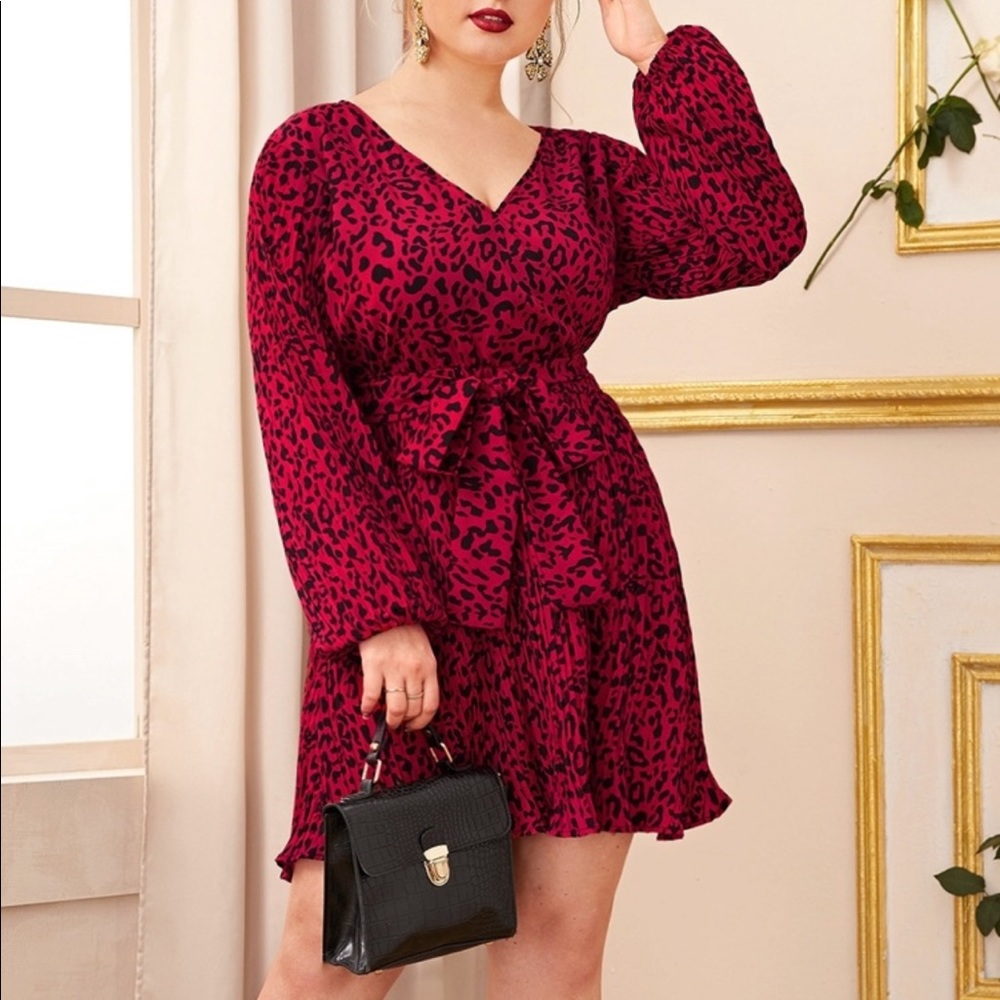 Red, Belted Cheetah Dress